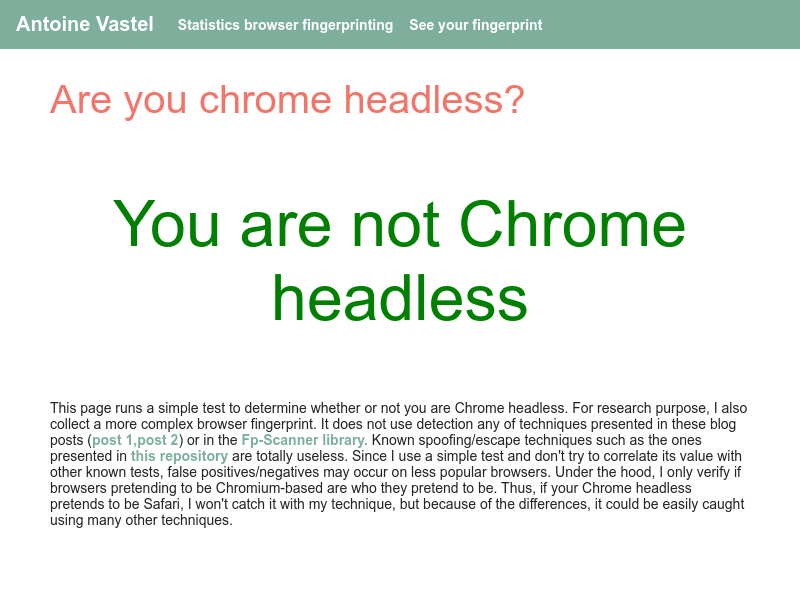 Headless chrome passes the test with overrides!